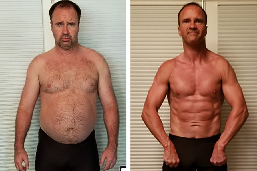 Fred Hausman before after body transformation showing six pack abs