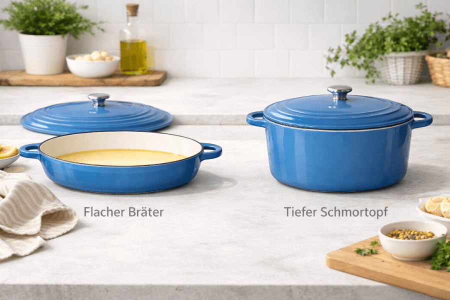 ein flacher und ein tiefer Schmortopf