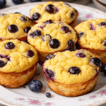 ein Teller mit sechs Zitronen-Blaubeer-Protein-Muffins
