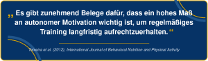 Studienzitat über autonome Motivation und langfristig regelmäßiges Training